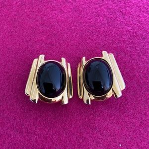 Crown Trifari Goldtone and Black Clip On Earrings